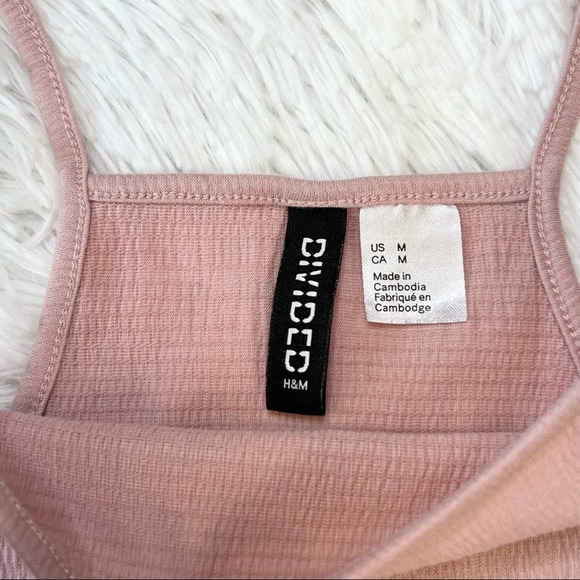 H&M Crinkled Jersey Cropped Short Camisole Tank Top Powder Pink Halter Style - Picture 6 of 7